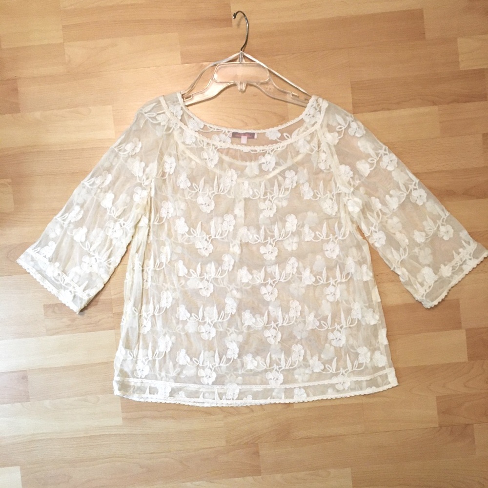 Intuitions Netting, Lace and Embroidered Top Sz L